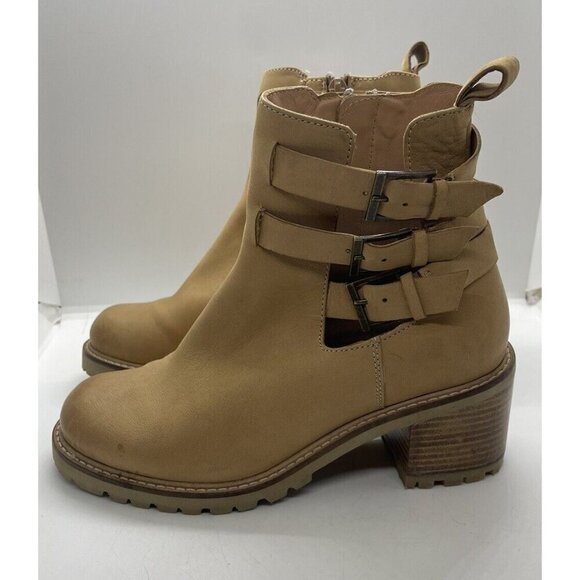 Seychelles Women's Give It a Whirl Ankle Boot Leather 7.5 Tan Nubuck Block Heel - Picture 3 of 11